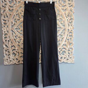 HALARA Wide Leg High Waisted Button Fly Pants Black Size M Polyester Elastane